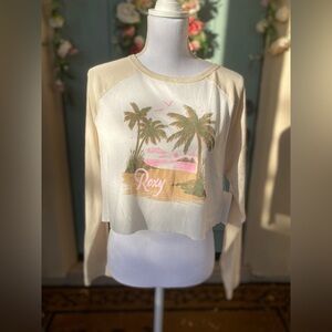 100% Cotton Roxy White and Pink Crop Top